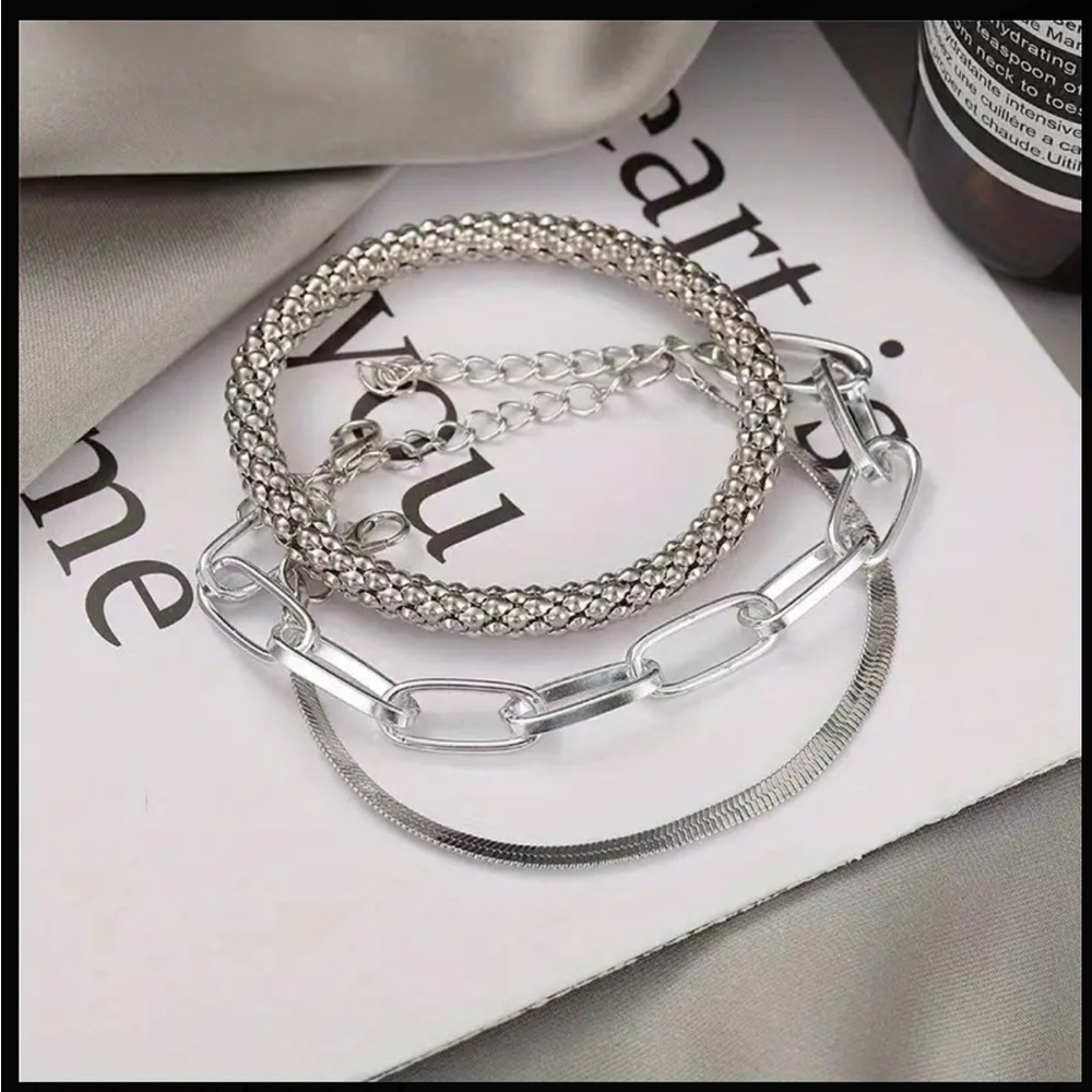 SILVER Stackable Decorative Bracelet Set - Picture 3 of 5